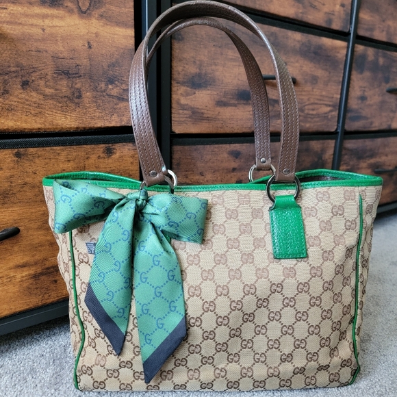 Authentic Vintage Gucci Monogram Canvas Leather Tote Shoulder Bag